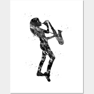 Woman playing saxophone Posters and Art